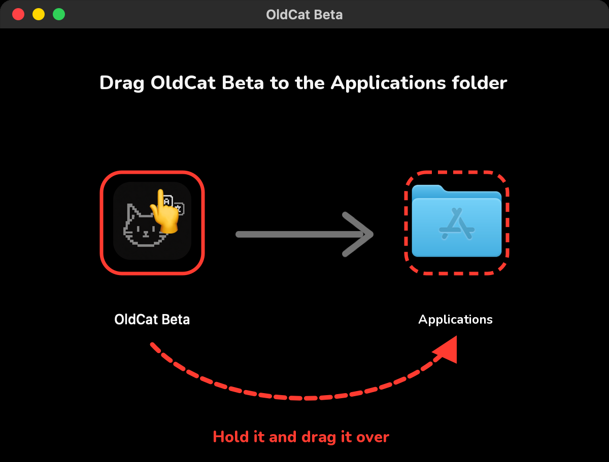 Drag the cat on the left onto the Applications folder on the right